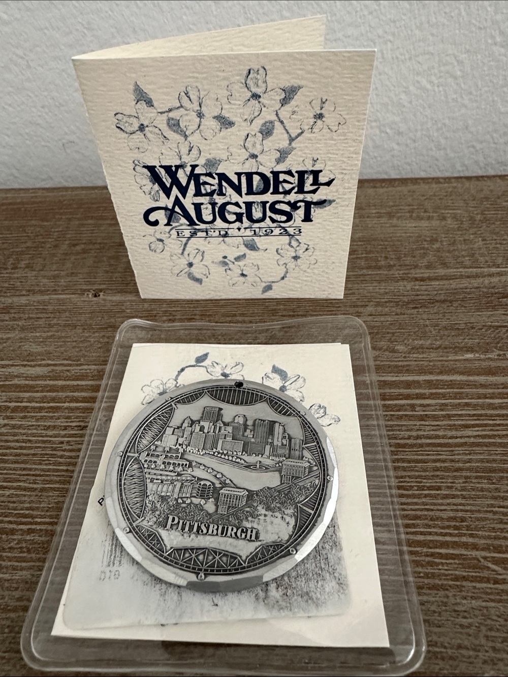 Wendell August Silver Pewter Pittsburgh Cityscape Compact Medallion